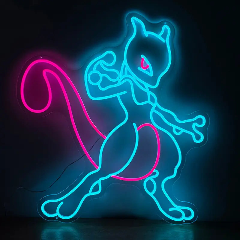 Pokémon Mewtu Mewtwo Neon LED Schild 12V – Legendäres Pokémon Deko in Blau-Pink fürs Gaming-Zimmer
