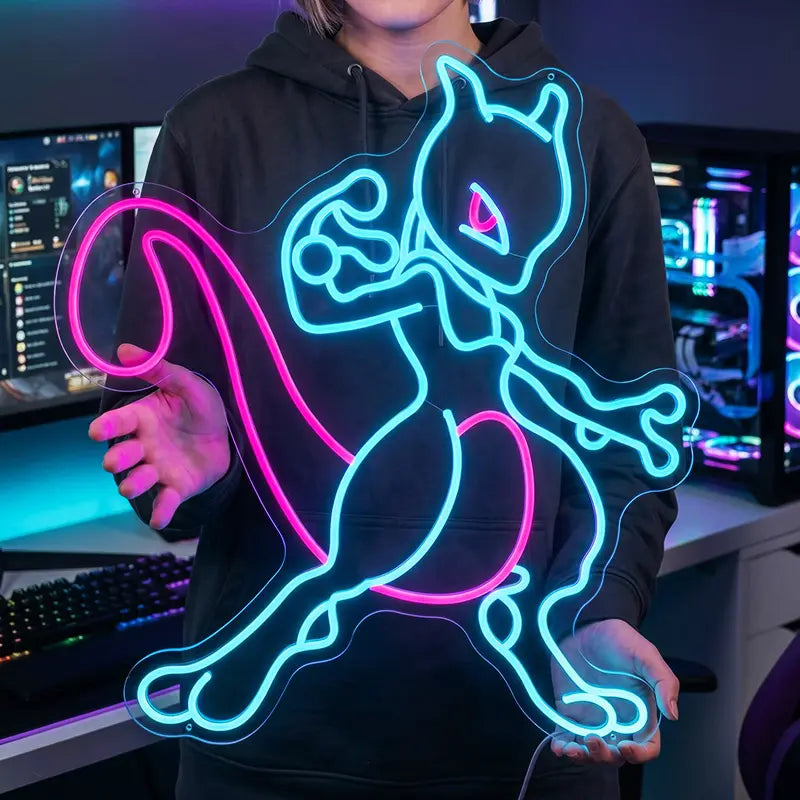 Mewtu Mewtwo Pokémon Neon LED Schild USB – legendäres Pokémon Gaming Deko