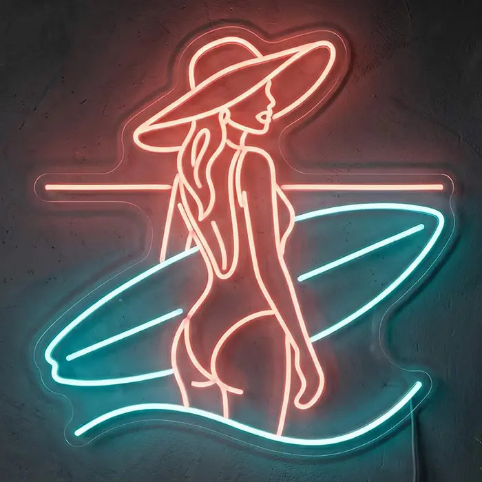 My Dream Beach Vibes Neon LED Schild – Strand Pin-Up Motiv als Sommer Wanddeko