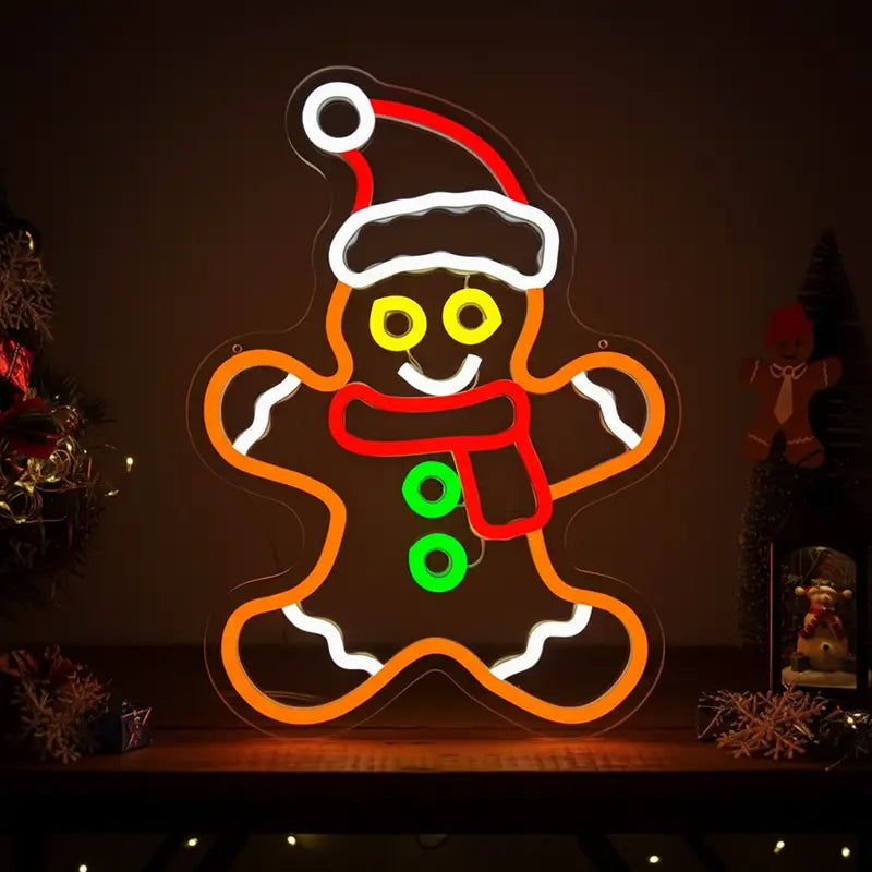 Lebkuchenmann Neon LED Schild USB – Weihnachten Deko als leuchtendes Wandbild