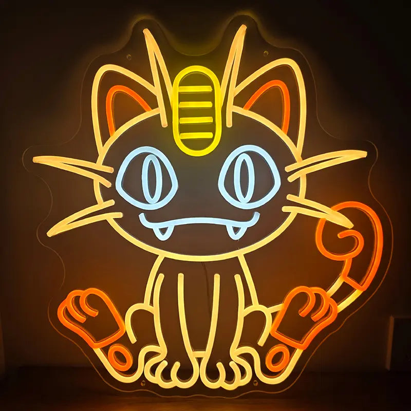 Mauzi Neon Schild sitzend warmweiß – Wanddeko fürs Schlafzimmer