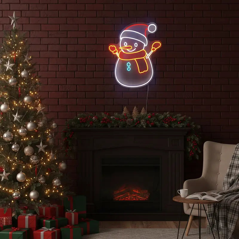 Schneemann Neonschild – Wanddeko fürs Kinderzimmer im Winter