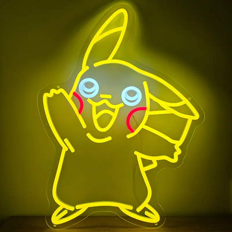 Pikachu Neon-Leuchte stehend auf einem Tisch, ideal als indirekte Beleuchtung für Streamer und Gamer