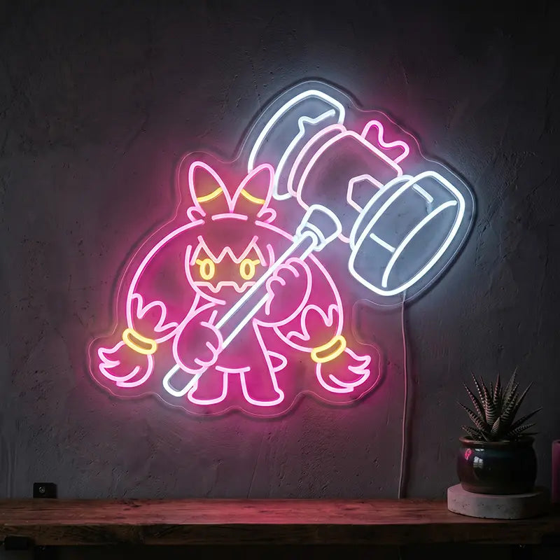 Pokémon Tinkaton Neon LED Schild 12V – Fee-Pokémon mit Hammer Deko in Pink fürs Gaming-Zimmer