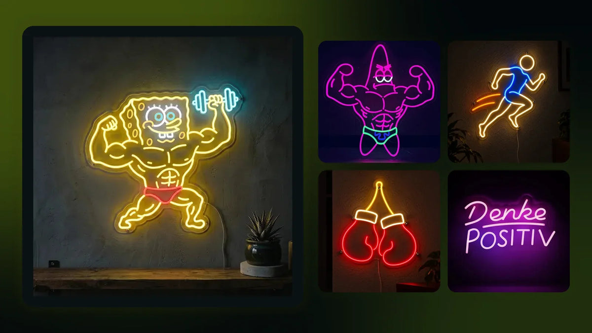 Leuchtende Neon LED Schilder von LoveLEDLights zum Ratgeber: Homegym einrichten: Neon LED Schilder für mehr Motivation