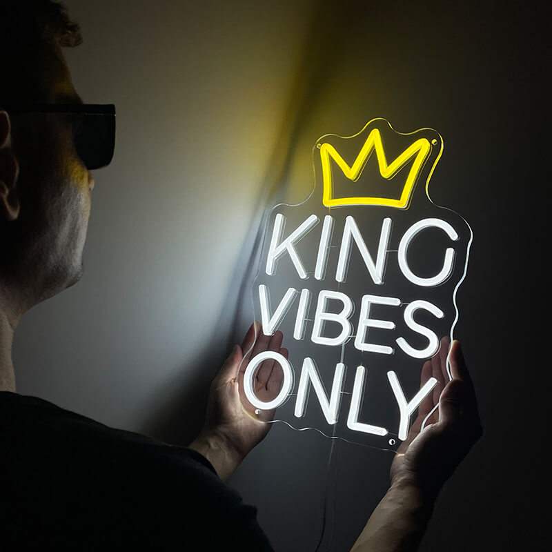 King Vibes Only Neon LED Schild dimmbar 9 Stufen USB – Chef Büro Beleuchtung