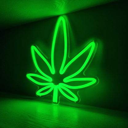 Hanfblatt Neon LED Schild handgefertigt – Headshop und CBD Store Wanddeko