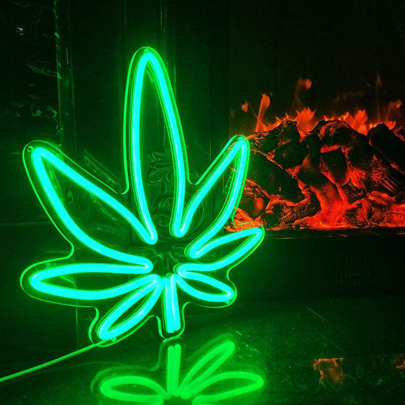 Hanfblatt Neon LED Schild dimmbar 9 Stufen USB – Relax Lounge Beleuchtung