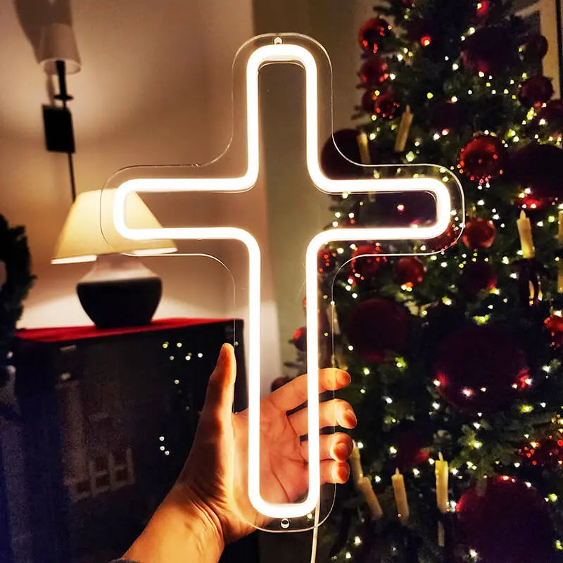 Heiliges Kreuz Neon LED Schild dimmbar 9 Stufen USB – Hausaltar Beleuchtung