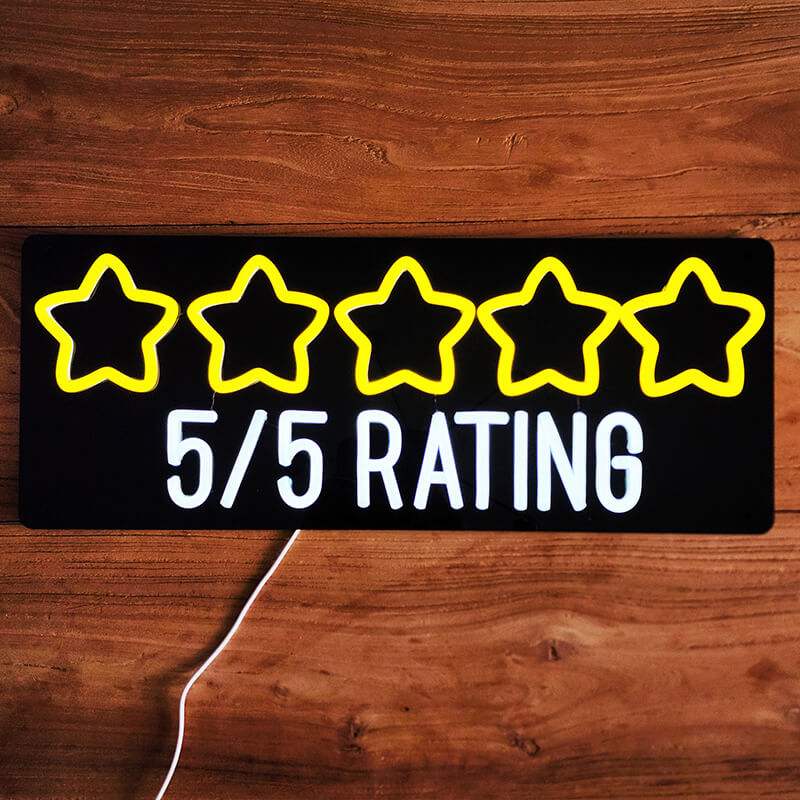 Bewertungs-Neonschild dimmbar – 9 Stufen USB auf 6mm Acrylplatte