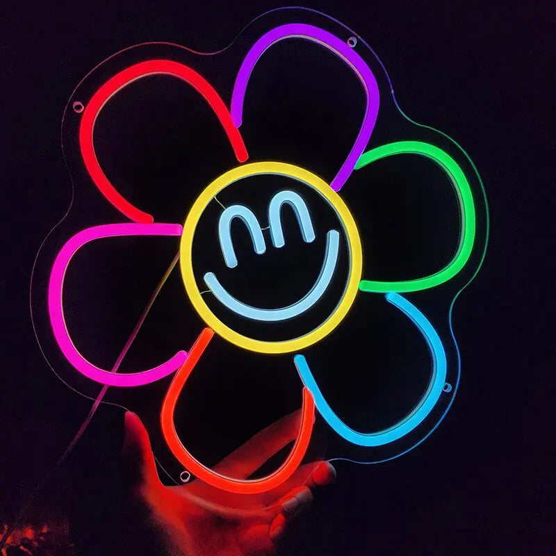 Smiley Blume Leuchtschild – Statement-Deko für Café und Boutique