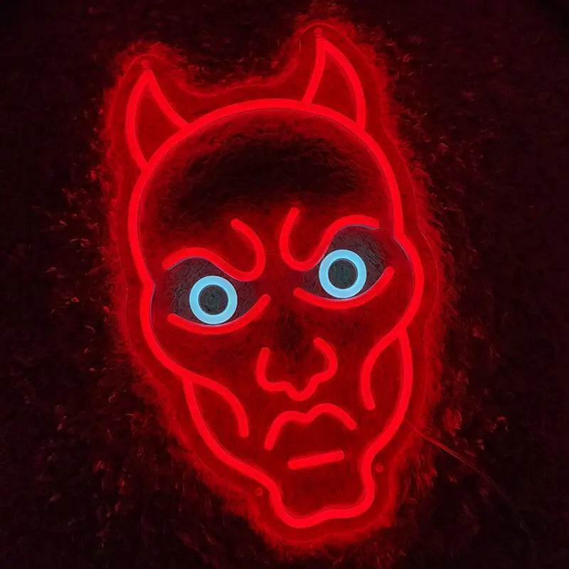 Hannya Maske Neon LED Schild USB – Japanese Style Wanddeko Wohnzimmer