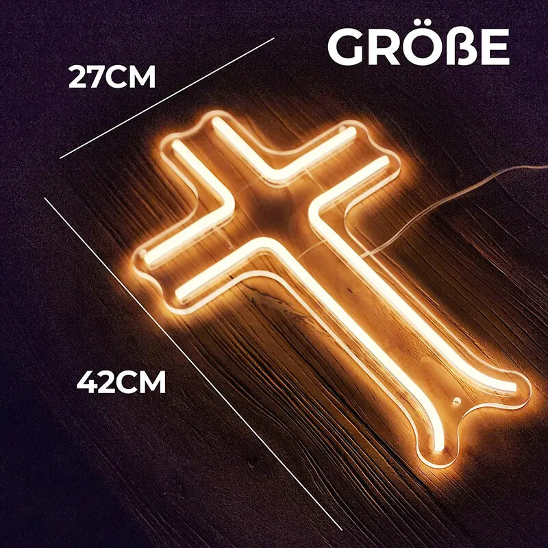 Heiliges Kreuz Neon LED Schild USB – christliches Café und Kloster Wanddeko