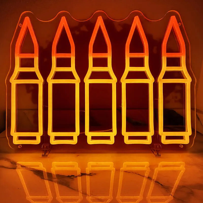 AK47 Munition Neon LED Schild beleuchtet – Patronen als USB-Leuchtschild für Sammler
