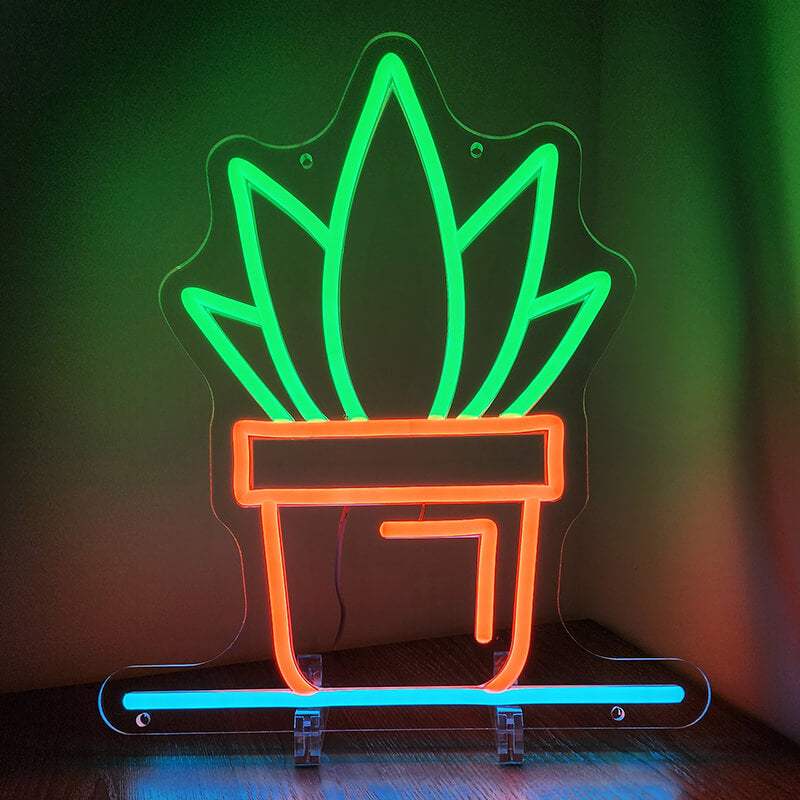 Topfpflanze Neon LED Schild USB – Botanische Deko fürs Wohnzimmer