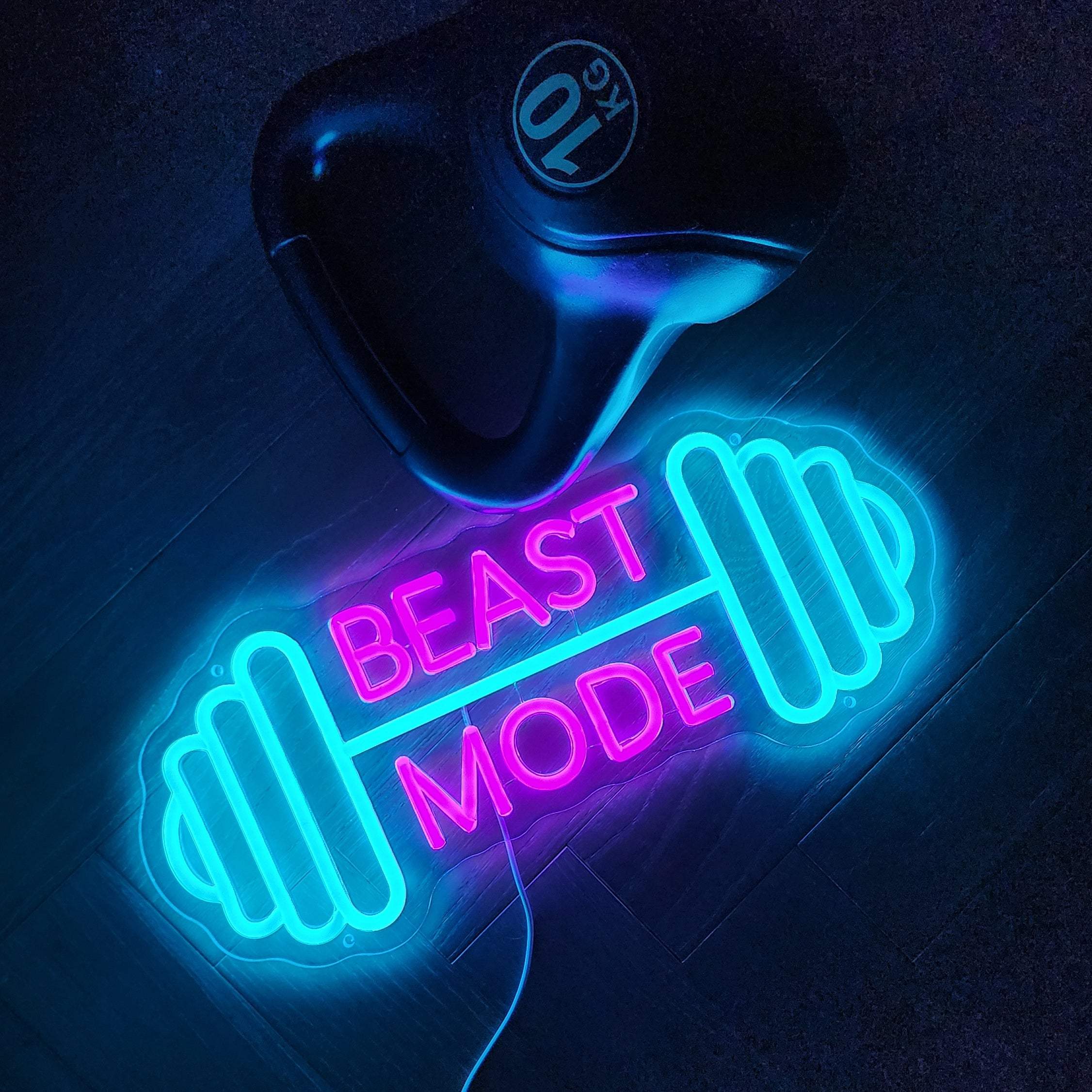 Beast Mode Schriftzug Neon LED – handgefertigte Fitness-Wanddeko für Sportler