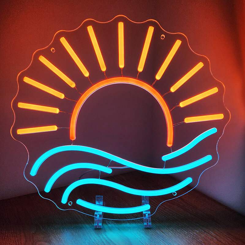 Sonnenuntergang Neon LED Schild USB – Natur Deko mit Meer und Sonne