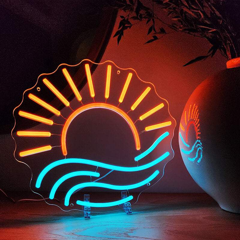 Sonnenuntergang Leuchtschild – maritime Wanddeko fürs Wohnzimmer