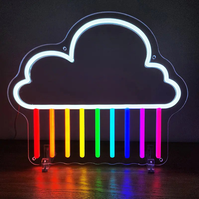 Regenbogenwolke Neon LED Schild USB – bunte Wolken-Deko fürs Wohnzimmer