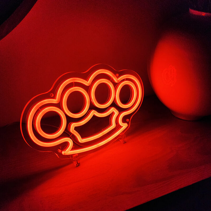 Schlagring Neon Sign – Wanddeko für Streetwear-Boutique