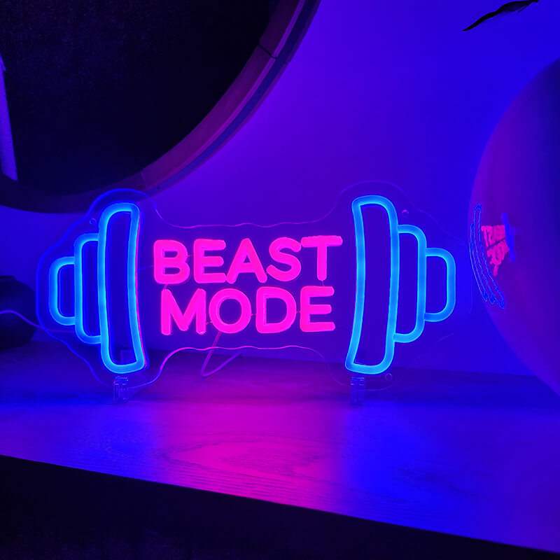 Beast Mode LED Schild beleuchtet – Gym-Motivation auf 6mm Acrylplatte