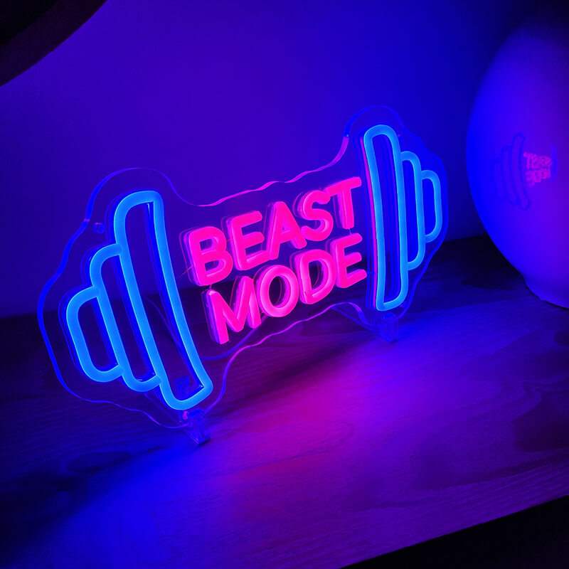 Beast Mode Neon LED Schild USB – Krafttrainings-Wanddeko fürs Home-Gym