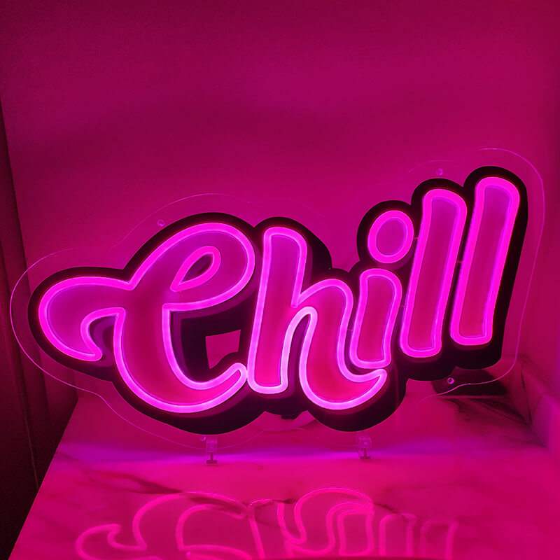 Chill Neon LED Schild USB – Entspannungs Wanddeko in Pink fürs Schlafzimmer