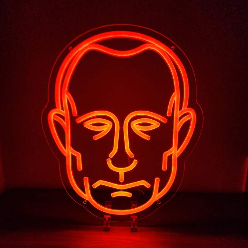 Putin Kopf Orange Neon LED Schild USB – Statement Deko fürs Wohnzimmer