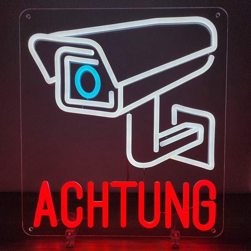Videoüberwachung Neon LED Schild USB – Security Deko fürs Geschäft