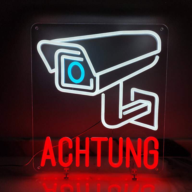 Videoüberwachung Neonschild dimmbar 9 Stufen USB – handgefertigte Warnschild Deko
