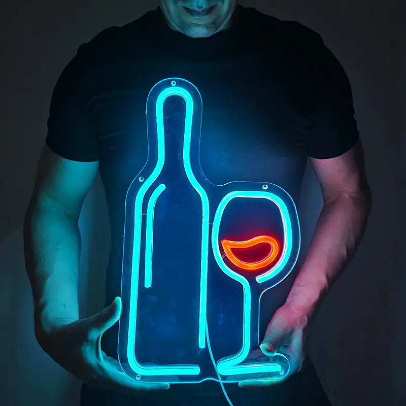 Weinglas Flasche LED Leuchtschild beleuchtet – Restaurant Wanddeko
