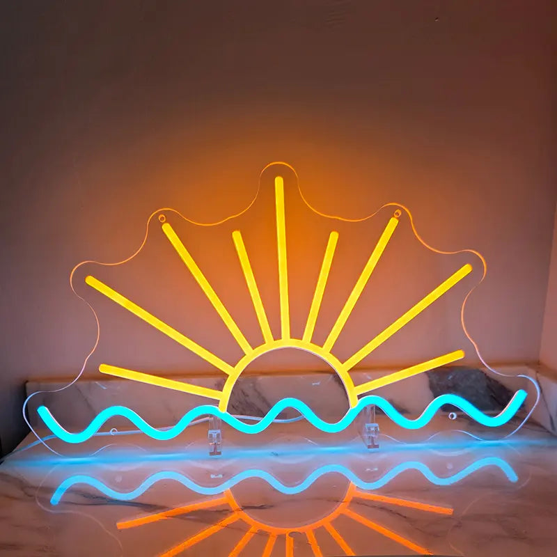 Aufgehende Sonne LED Schild beleuchtet – Neubeginn-Statement als Schlafzimmer-Deko
