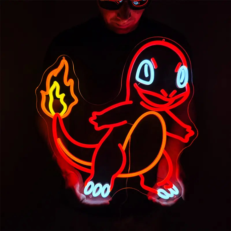 Glumanda Pokémon Neon Licht – Feuer-Starter Deko für Streamer Setup