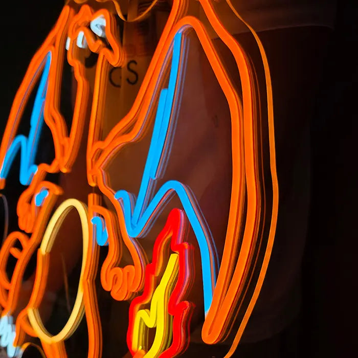 Glurak Neonschild dimmbar 10 Stufen 12V mit Fernbedienung – handgefertigte Pokémon Deko