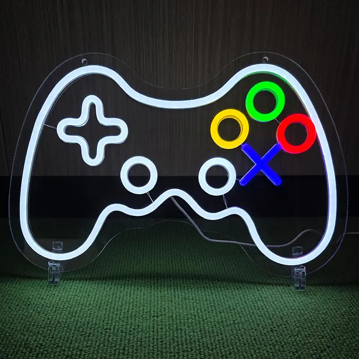 Gaming Controller Neon LED Schild USB – Frontansicht beleuchtet auf 6mm Acrylglas