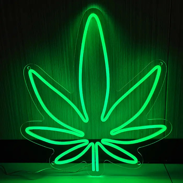 Hanfblatt Neon LED Schild – USB Leuchtschild | Statement Wanddeko