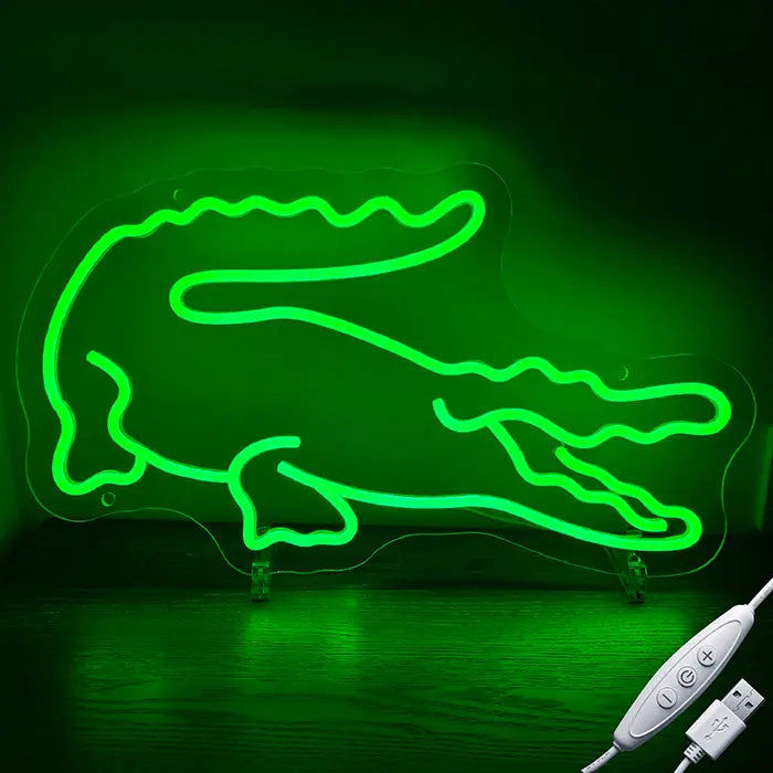 Krokodil Neon LED Schild – USB Leuchtschild | Reptilien Wanddeko