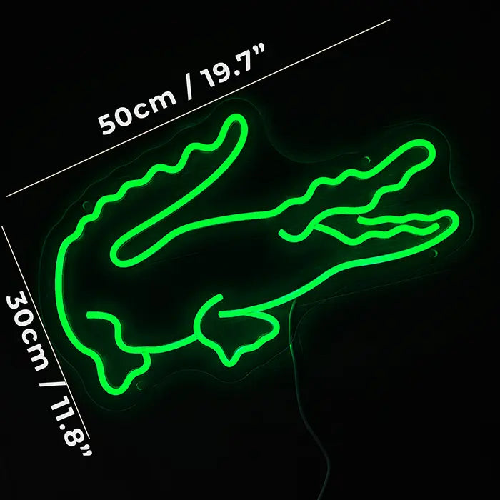 Krokodil Neon LED Schild – USB Leuchtschild | Reptilien Wanddeko