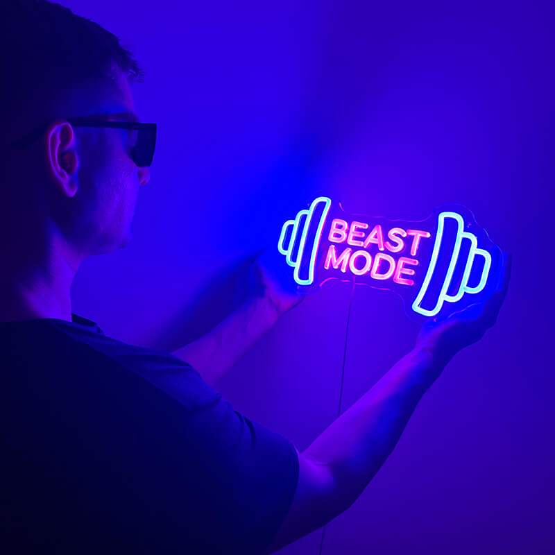 Beast Mode Schriftzug Neon LED – handgefertigte Gym-Wanddeko für Bodybuilder