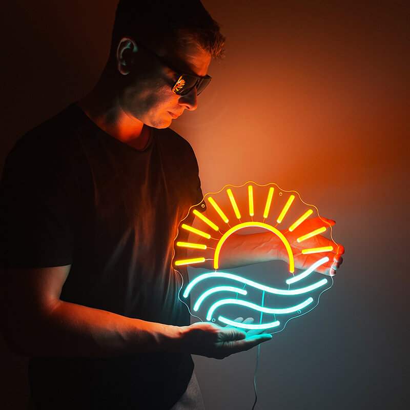 Sonnenuntergang (35x32cm) USB - loveledlights - LED-Schild - meer,sonne