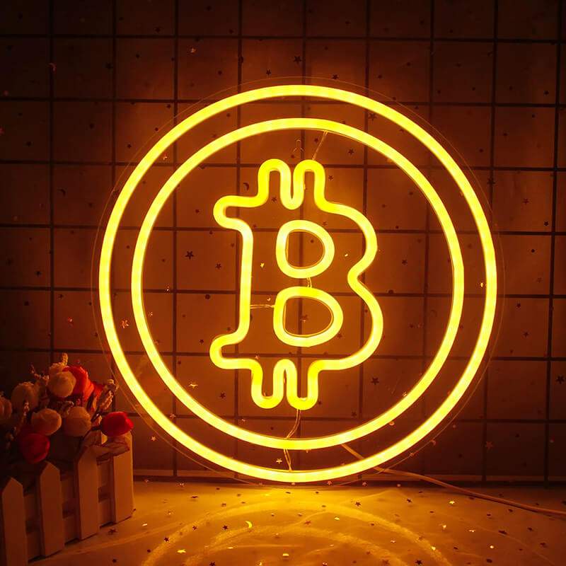Bitcoin Symbol Neon LED Schild – digitales Statement als beleuchtete Wanddeko