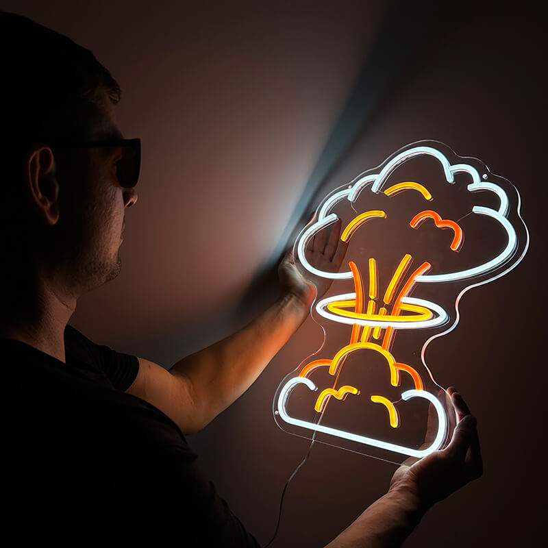 Nuke Pilzwolke Neon LED Schild – handgefertigte Pop-Art Wanddeko fürs Wohnzimmer