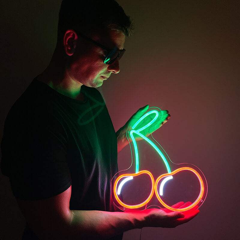 Kirschen Neon LED Schild beleuchtet rot – Esszimmer Deko