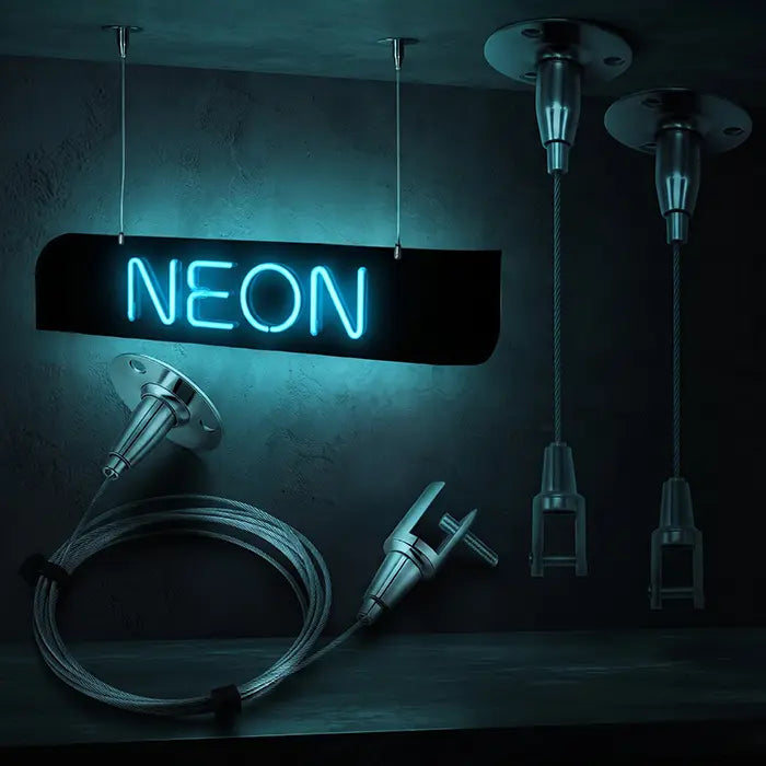 Edelstahl Seilaufhängung für Neon LED Schilder, 2er Set für die Deckenmontage