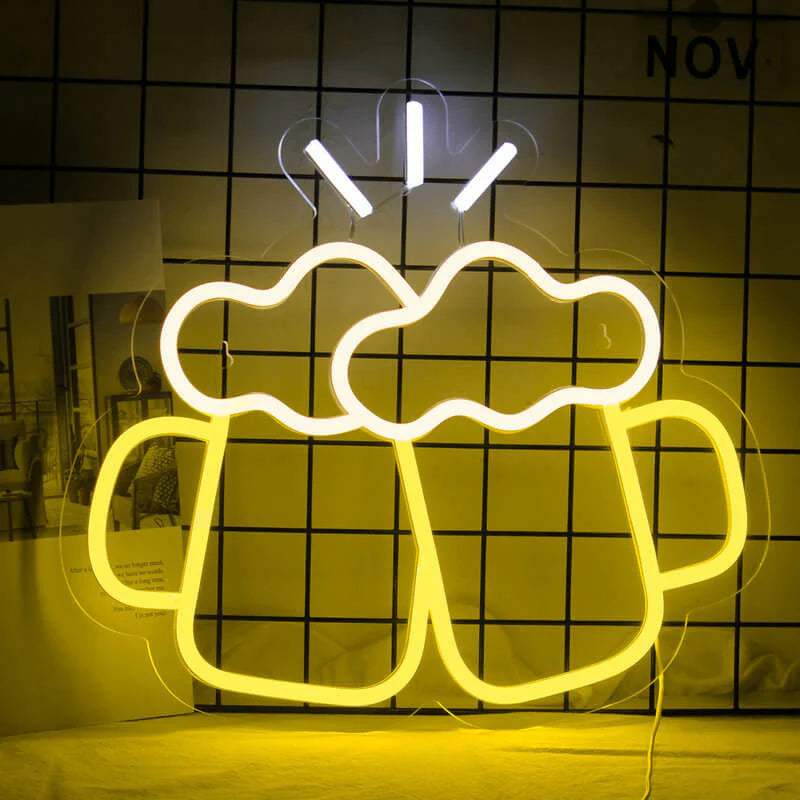 Bier Krüge Neon LED Schild USB – Oktoberfest Wanddeko mit zwei anstoßenden Maßkrügen