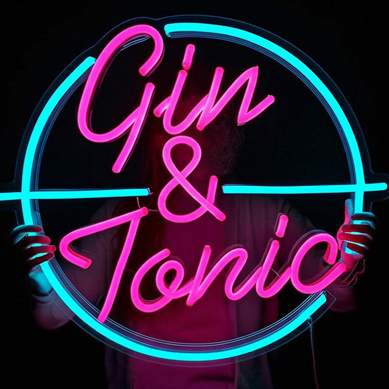 Gin Tonic Neon LED Schild dimmbar 9 Stufen USB – Cocktail Bar Beleuchtung