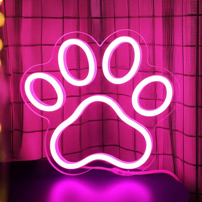 Hundepfote Neon LED Schild auf 6mm Acrylplatte – Tierheim und Pflegestellen Deko