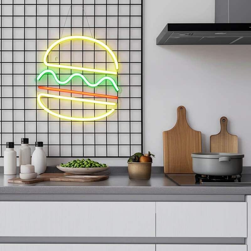 Mini Burger LED Schild 6mm Acrylplatte – Foodtruck Beleuchtung und Diner Deko