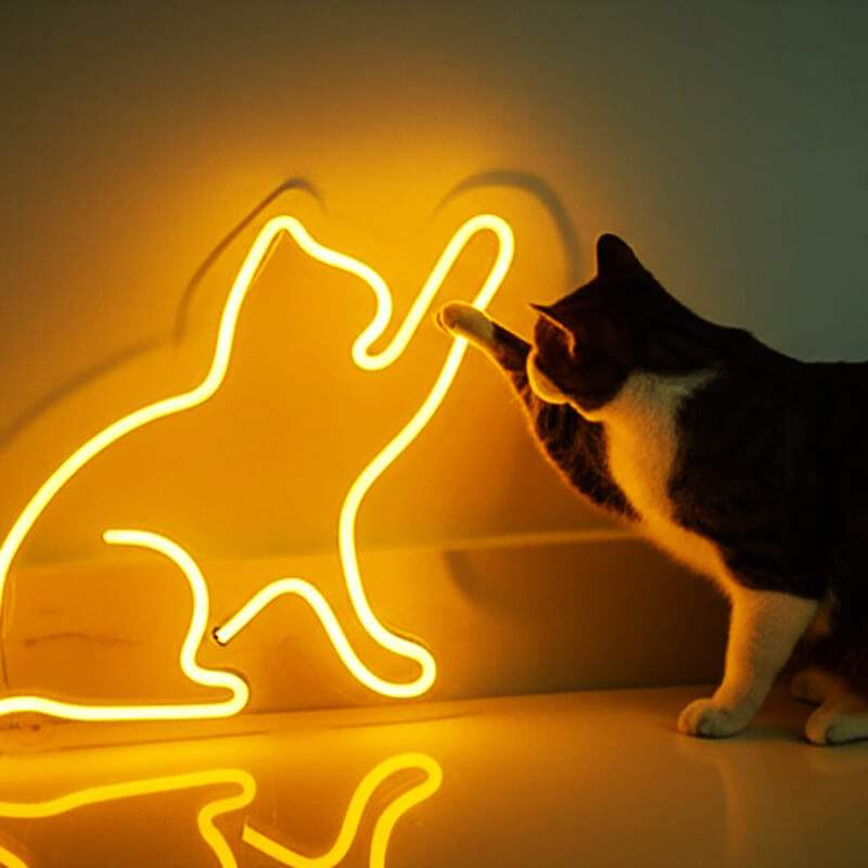 Katze Neon LED Schild dimmbar 9 Stufen USB – Tierarztpraxis Katzen Beleuchtung
