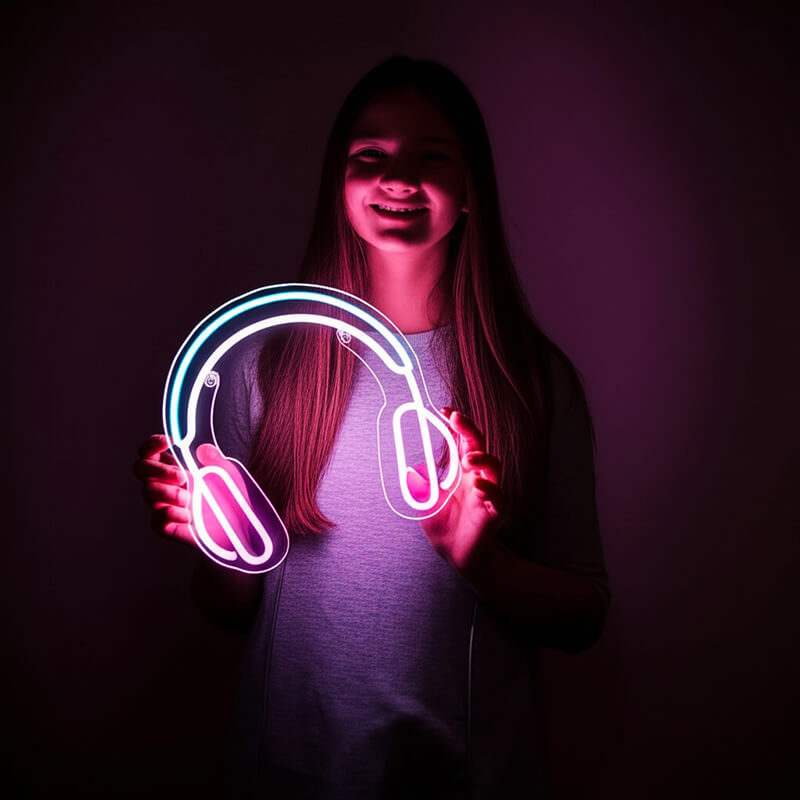 Kopfhörer Neon LED Schild dimmbar 9 Stufen USB – Streamer Setup Beleuchtung